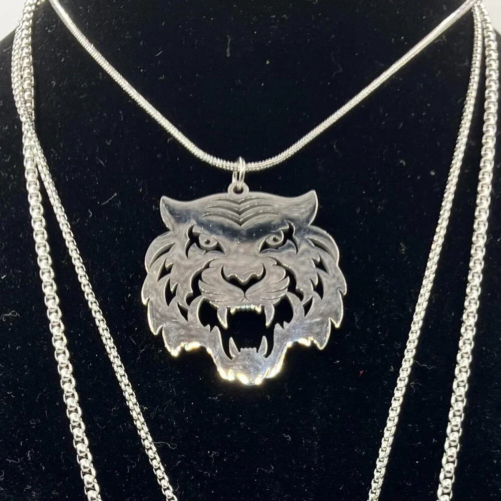 Stainless Steel Tiger Pendant Necklace Laser Cut Pendant + Choice of Chain